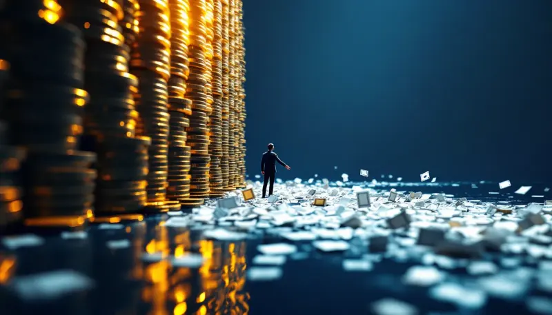 A towering wall of gold coins blocks a flood of affordable concert tickets from reaching people