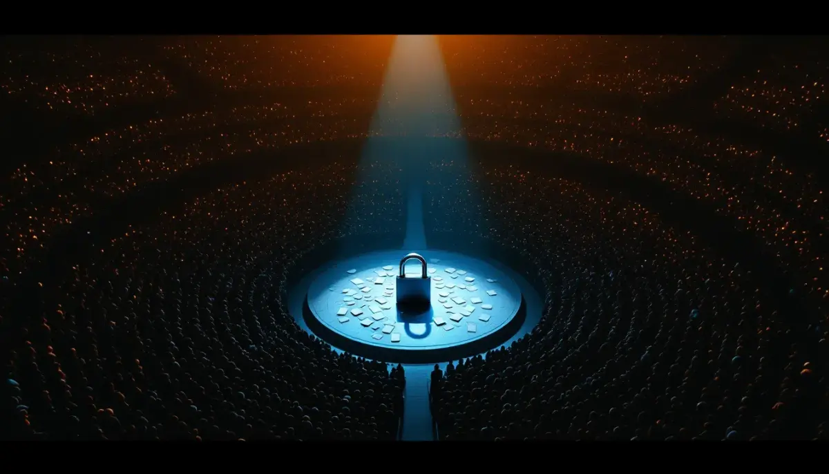 Concert crowd fills a large arena venue with bright stage lights illuminating the performance space.