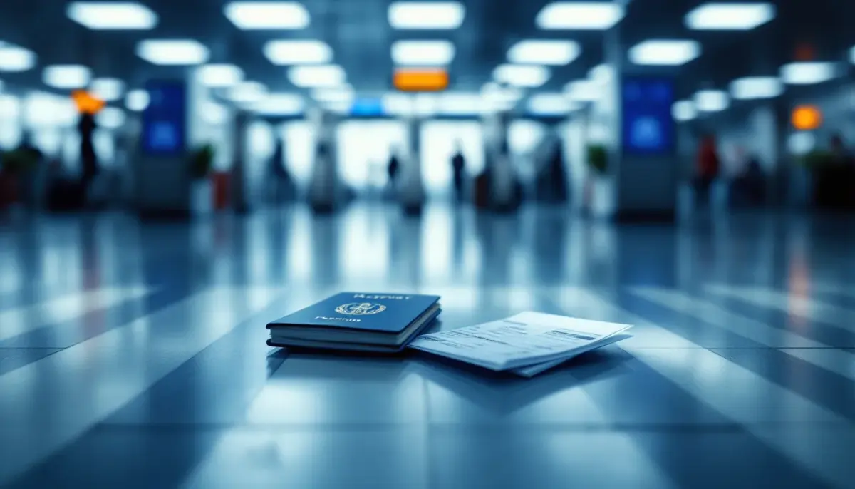 Massive Attack band members stopped at border security checkpoint, passports held by uniformed official.