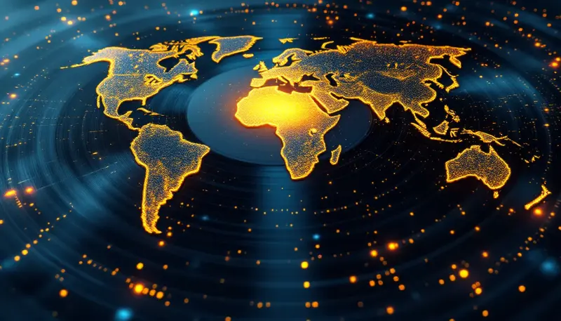 Vinyl record world map with India rising as a glowing third major streaming subscription market